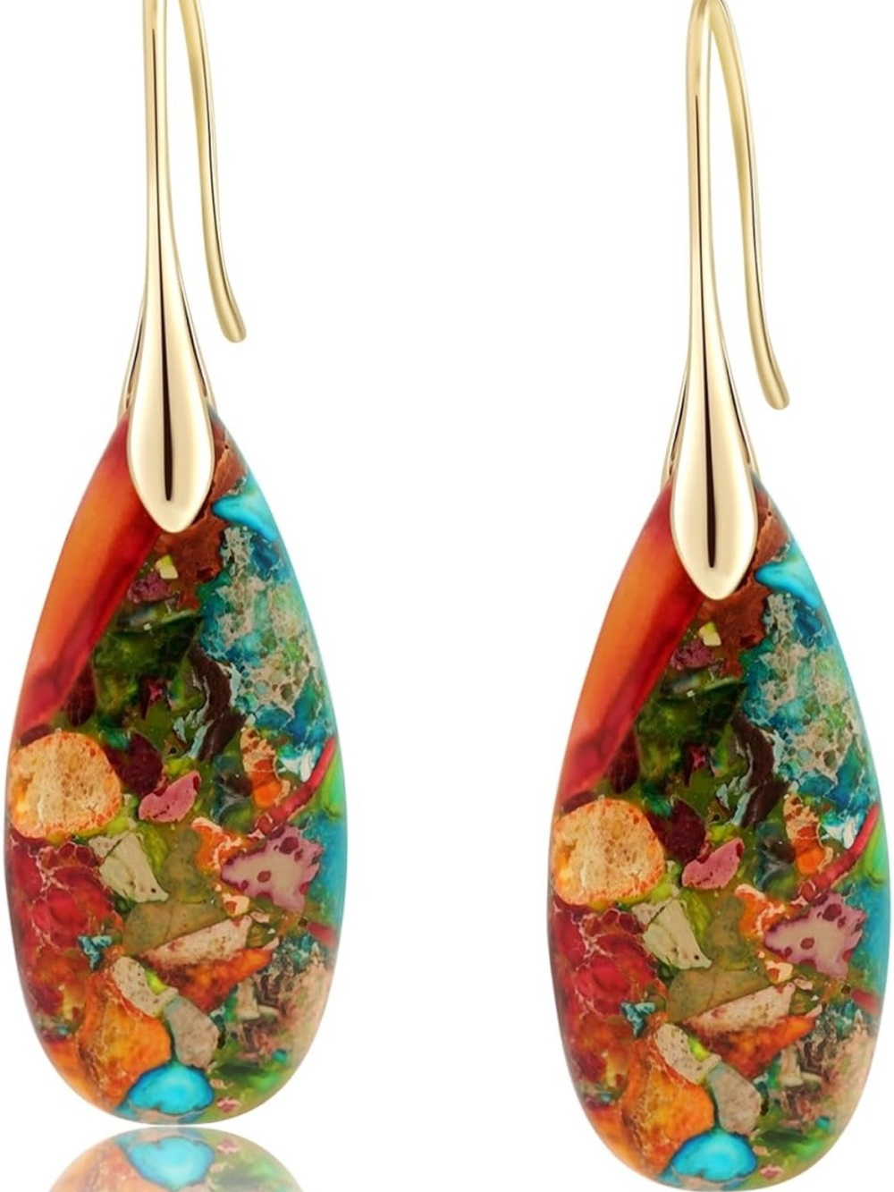 Multicolor Teardrop Natural Healing Stone Earrings NEW - Picture 2 of 5